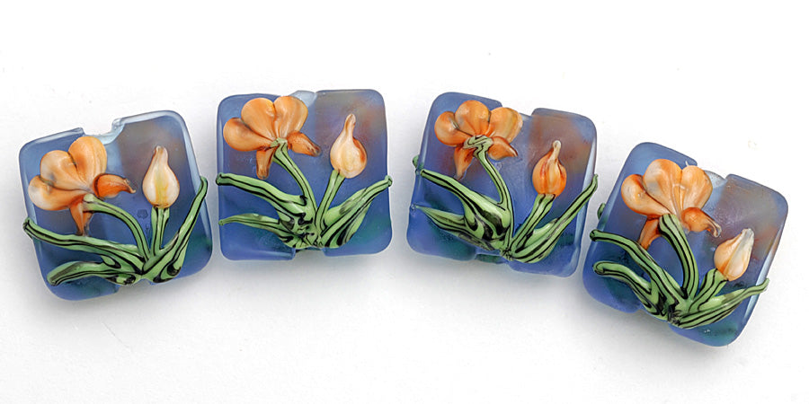 10603614 - Four Orange Frosted Glass Pillow Beads