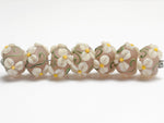 10603701 - Seven Four Pink Floral on Frosted Glass Rondelle Beads