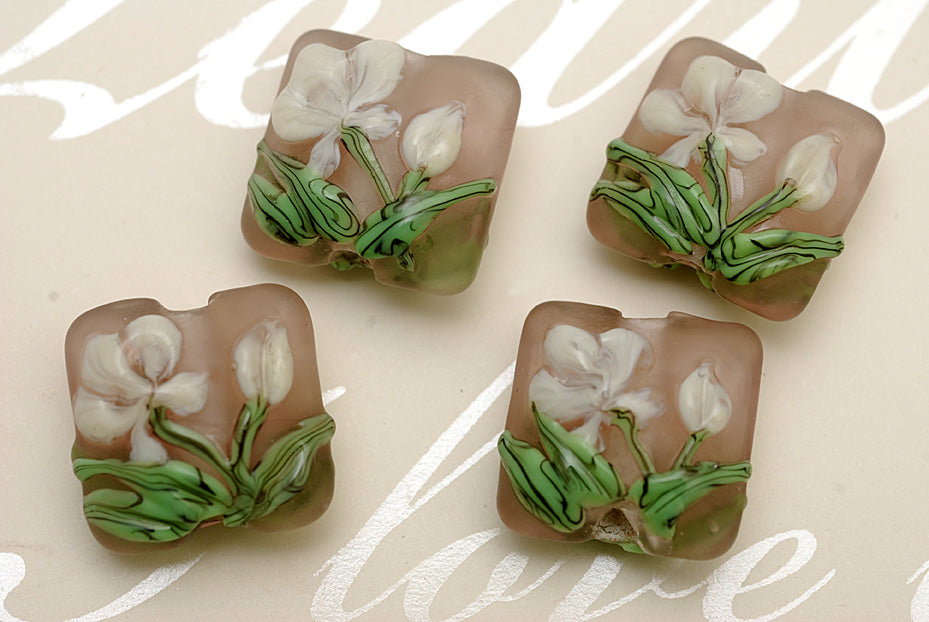 10603714 - Four Pink/White Frosted Glass Pillow Beads
