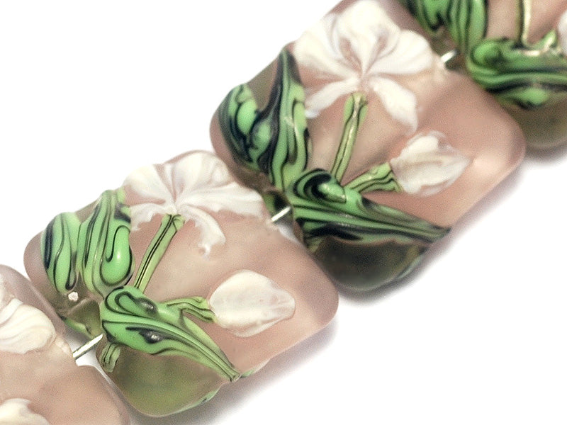 10603714 - Four Pink/White Frosted Glass Pillow Beads