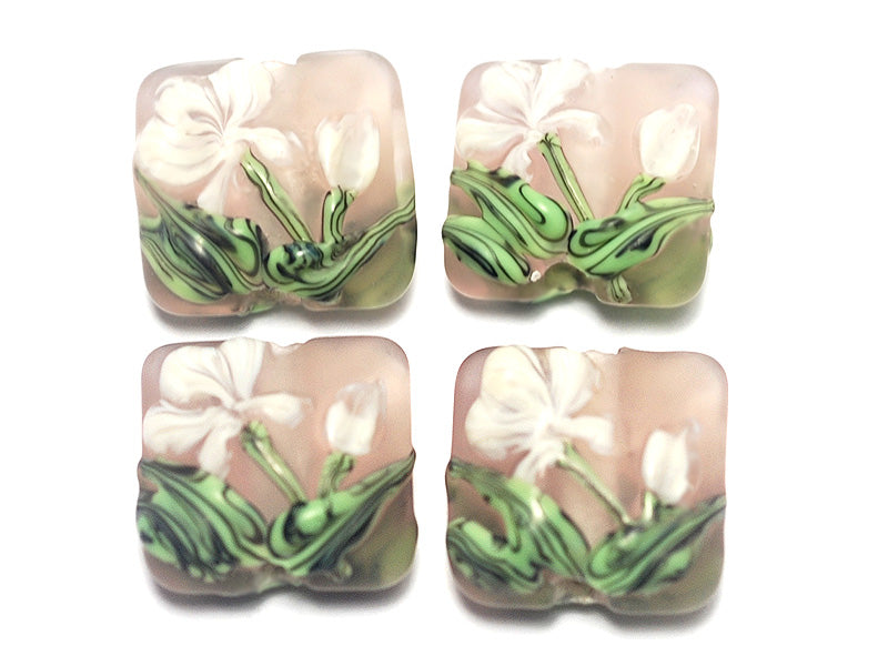 10603714 - Four Pink/White Frosted Glass Pillow Beads