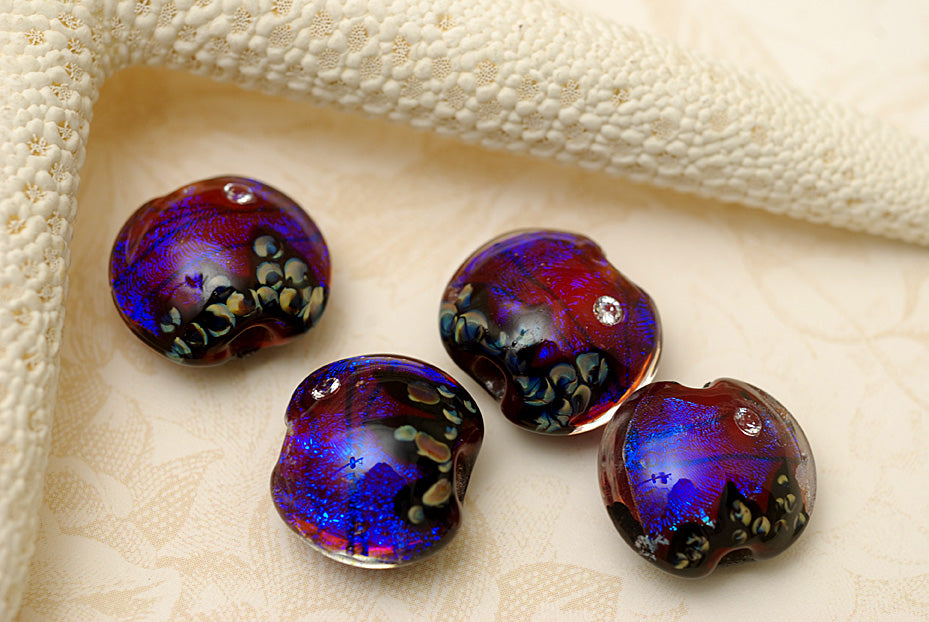 10604012 - Four Violet Shimmer Lentil Beads