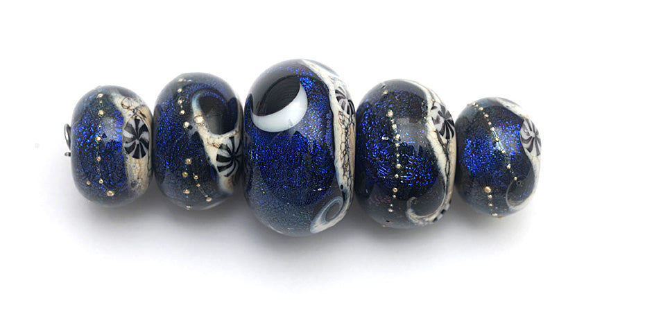 10604111 - Five Graduated Indigo Night Celestial Rondelle Beads