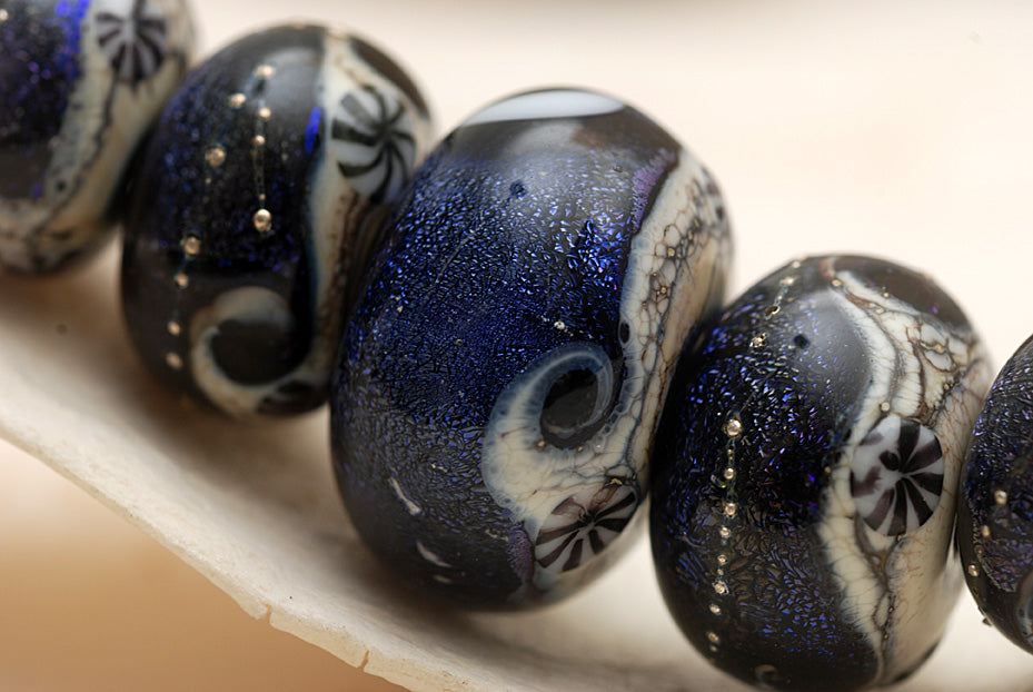 10604111 - Five Graduated Indigo Night Celestial Rondelle Beads