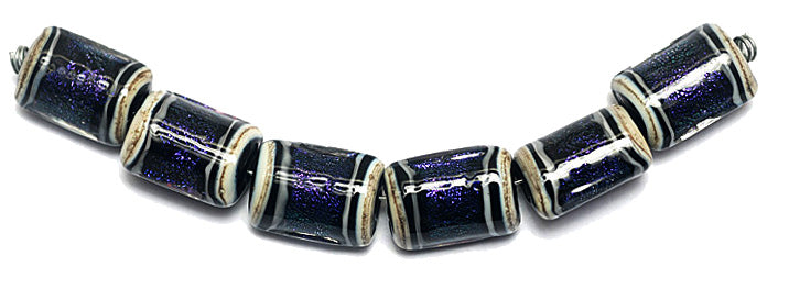10604303 - Six Indigo Jewel Ridge Mini Kalera Beads