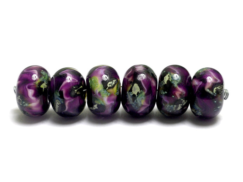 10605421 - Six Purple Meadow Rondelle Beads