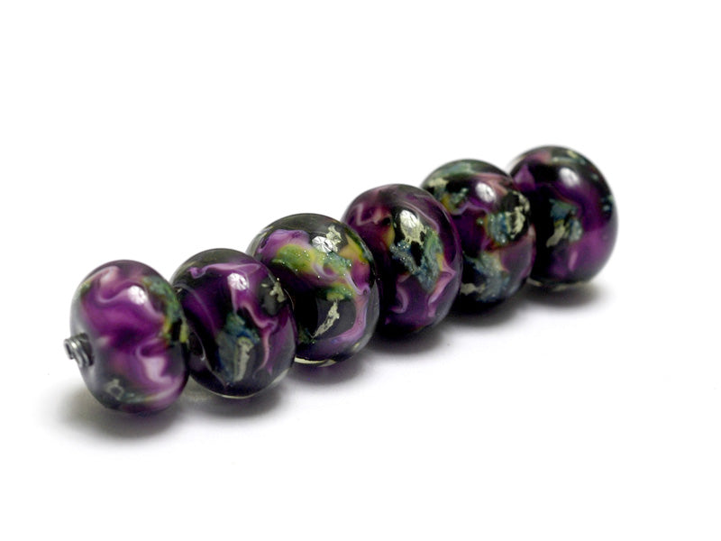 10605421 - Six Purple Meadow Rondelle Beads