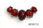 10702711 - Five Graduated Red Core w/Black Strips Rondelle Beads
