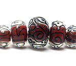 10702711 - Five Graduated Red Core w/Black Strips Rondelle Beads