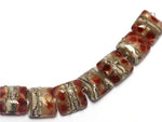 10703804 - Seven Transparent Red w/Silver Foil Pillow Beads