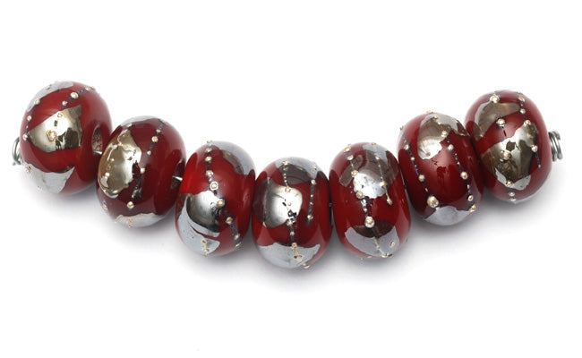 10704201 - Seven Regal Red Metallic Rondelle Beads