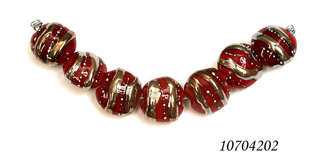 10704202 - Seven Regal Red Metallic Lentil Beads