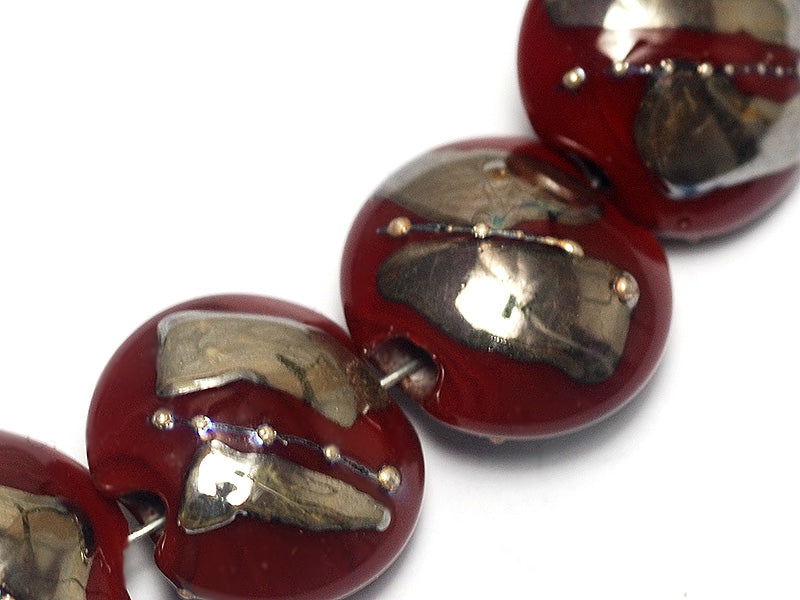10704202 - Seven Regal Red Metallic Lentil Beads