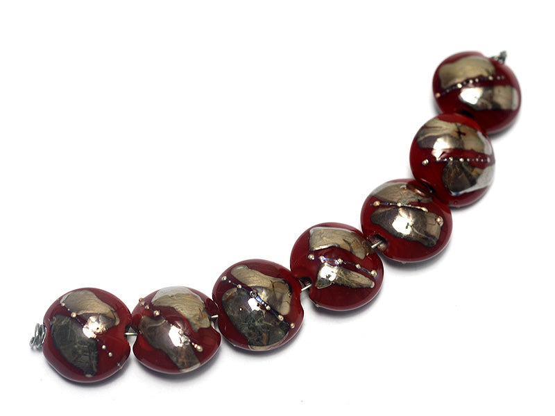 10704202 - Seven Regal Red Metallic Lentil Beads