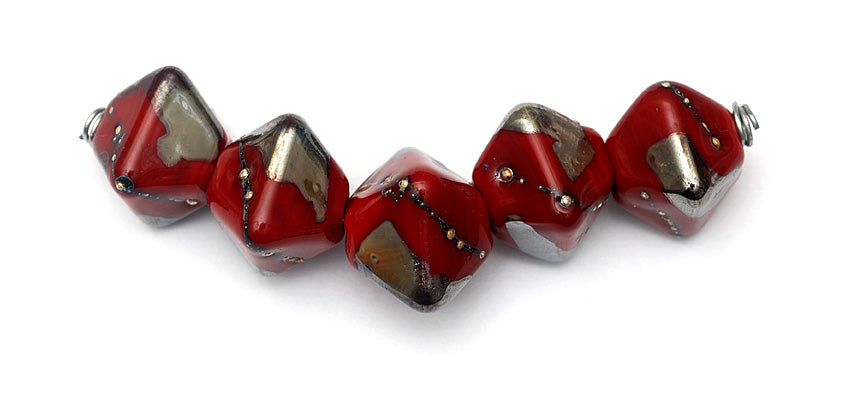 10704207 - Five Regal Red Metallic Crystal Beads