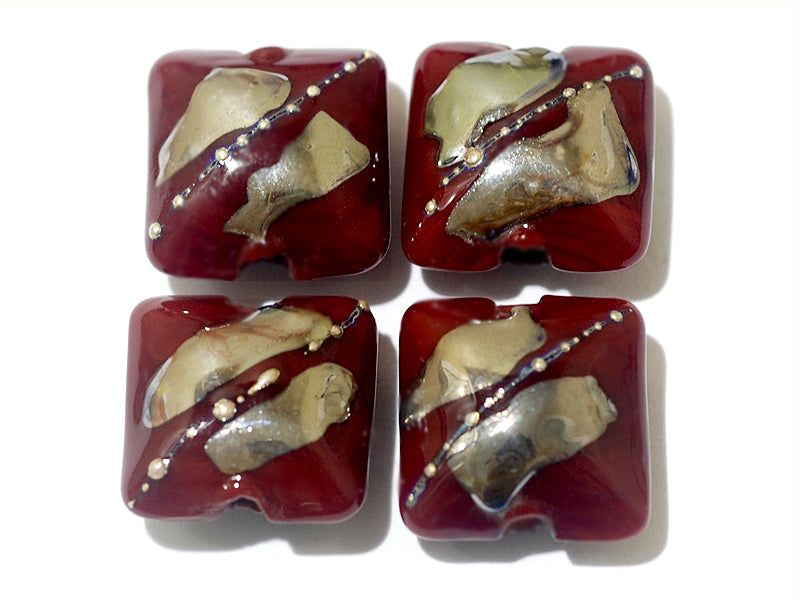 10704214 - Four Regal Red Metallic Pillow Beads
