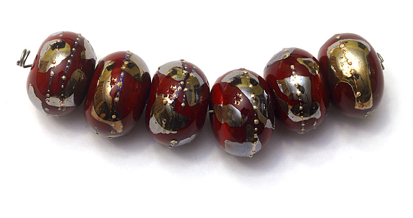 10704221 - Six Regal Red Metallic Rondelle Beads