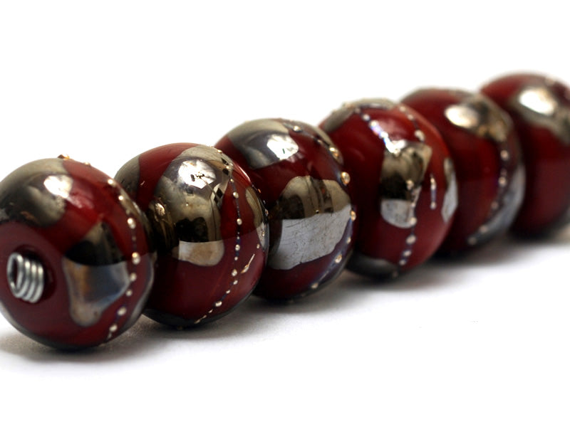 10704221 - Six Regal Red Metallic Rondelle Beads