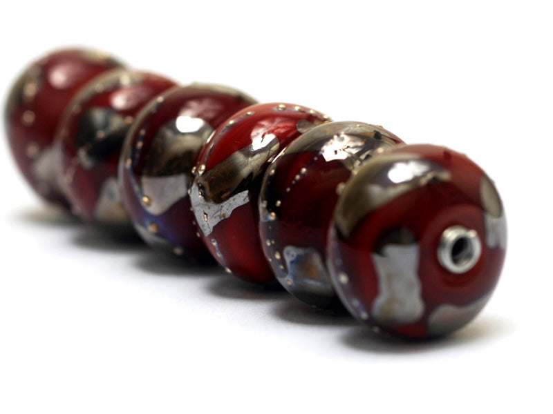10704221 - Six Regal Red Metallic Rondelle Beads