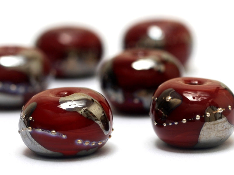 10704221 - Six Regal Red Metallic Rondelle Beads