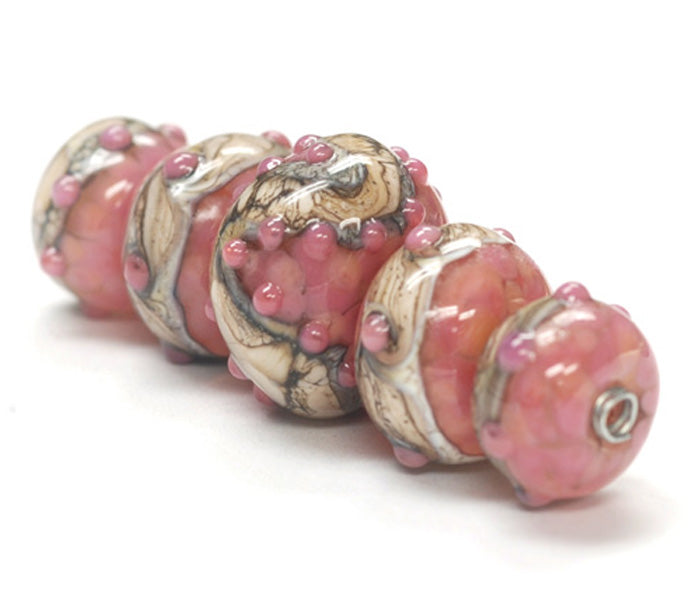 10704311 - Five Graduated Pink/Soft Orange Rondelle Beads
