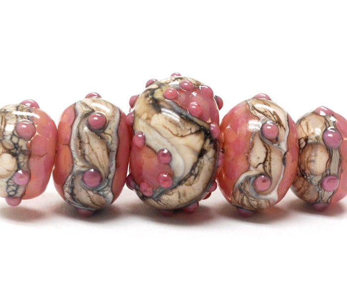 10704311 - Five Graduated Pink/Soft Orange Rondelle Beads