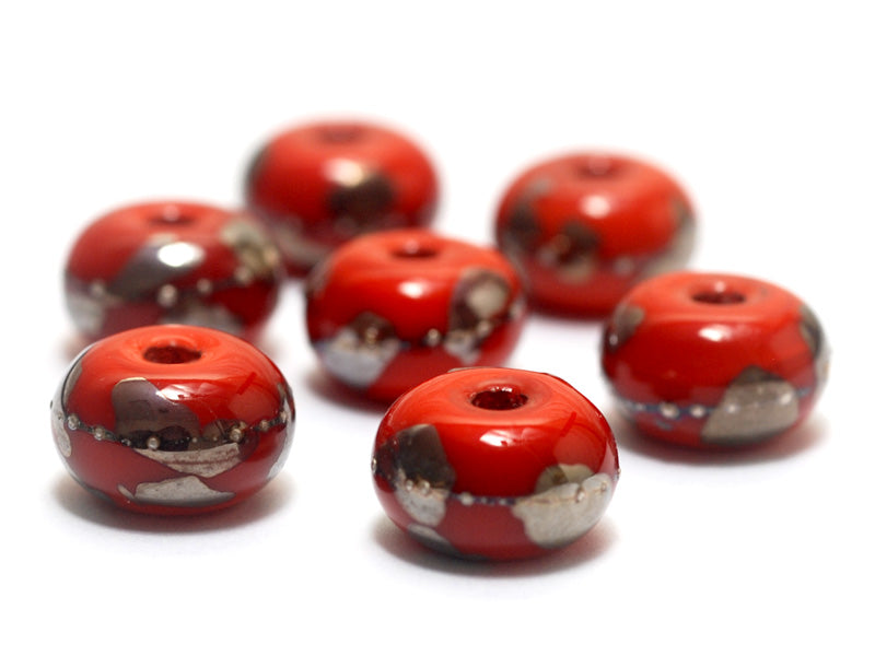 10705001 - Seven Electric Orange Metallic Rondelle Beads