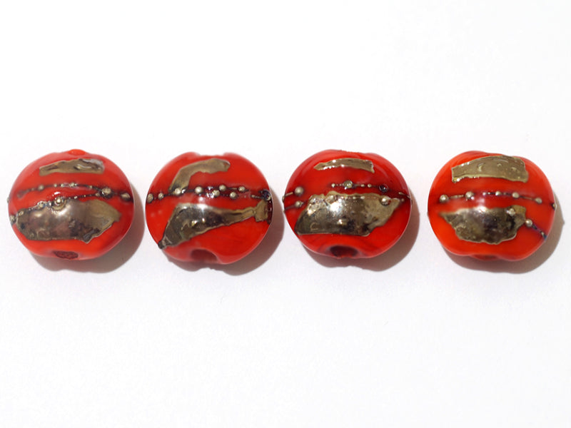 10705012 - Four Electric Orange Metallic Lentil Beads