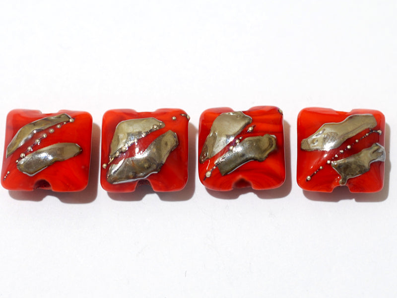 10705014 - Four Electric Orange Metallic Pillow Beads