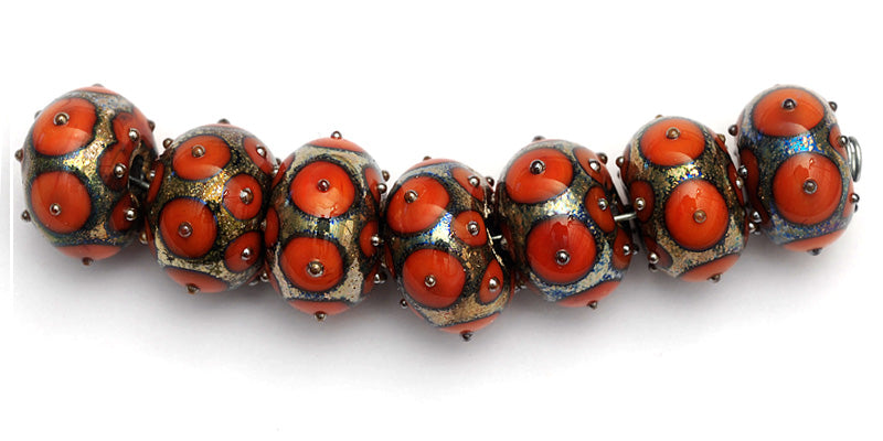 10705201 - Seven Coral w/Metal Dots Rondelle Beads
