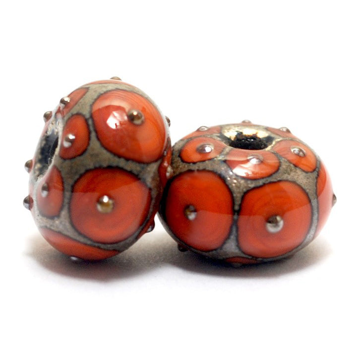 10705201 - Seven Coral w/Metal Dots Rondelle Beads