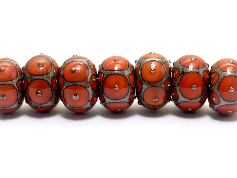 10705201 - Seven Coral w/Metal Dots Rondelle Beads
