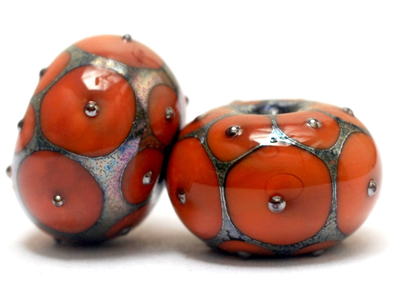 10705221 - Six Coral w/Metal Dots Rondelle Beads