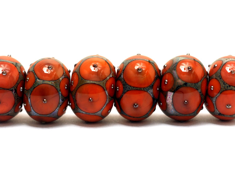 10705221 - Six Coral w/Metal Dots Rondelle Beads