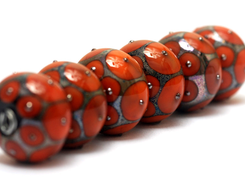 10705221 - Six Coral w/Metal Dots Rondelle Beads