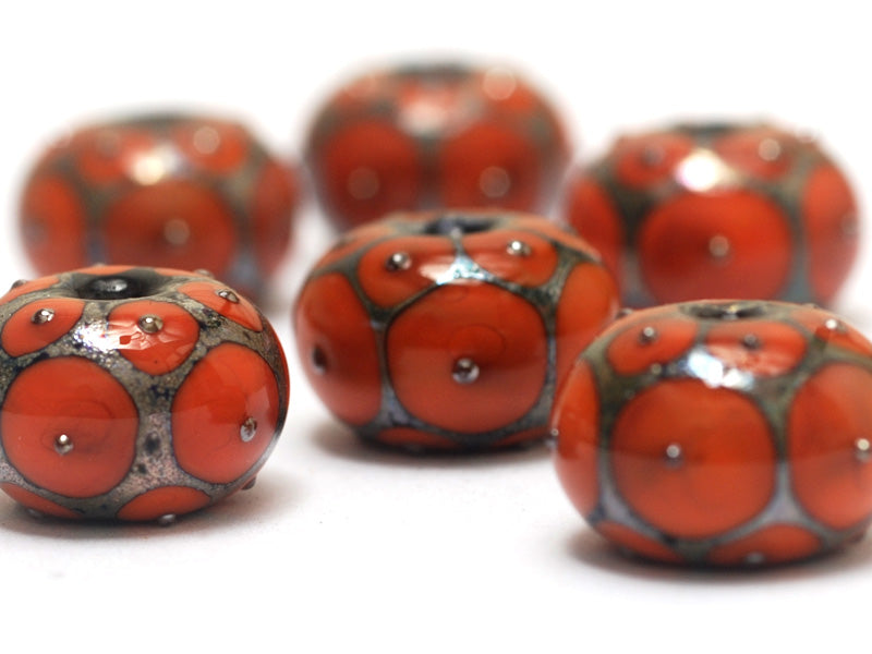 10705221 - Six Coral w/Metal Dots Rondelle Beads