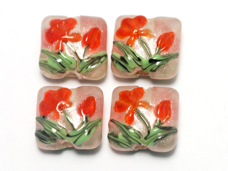 10705914 - Four Vermilion Flower Pillow Beads