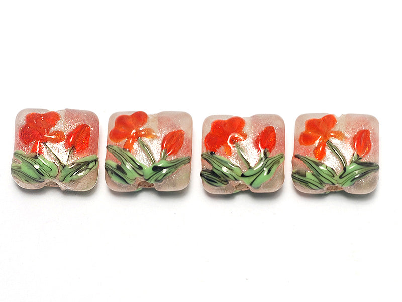 10705914 - Four Vermilion Flower Pillow Beads