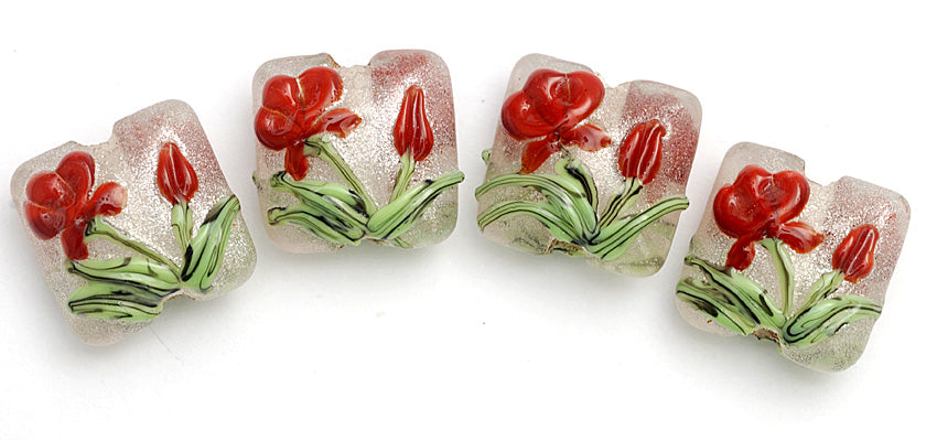 10706114 - Four Crimson Flower Pillow Beads