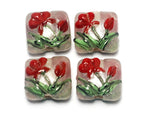 10706114 - Four Crimson Flower Pillow Beads