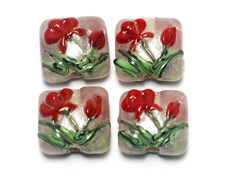 10706114 - Four Crimson Flower Pillow Beads