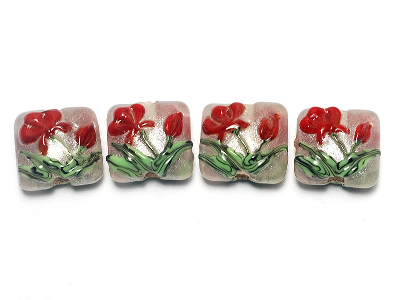 10706114 - Four Crimson Flower Pillow Beads