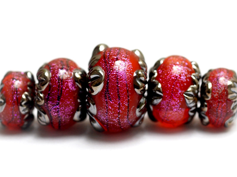 10706711 - Five Passion Pink Shimmer Graduated Rondelle Beads