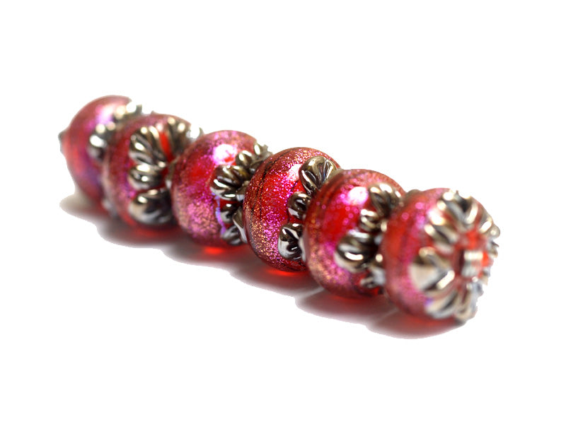 10706721 - Six Passion Pink Shimmer Rondelle Beads