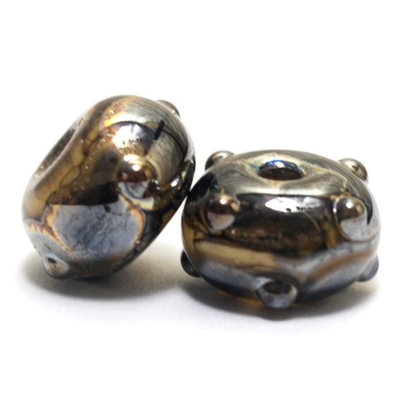 10800801 - Seven Black w/Yellow Silver Foil Rondelle Beads