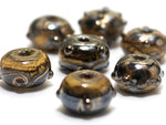 10800801 - Seven Black w/Yellow Silver Foil Rondelle Beads