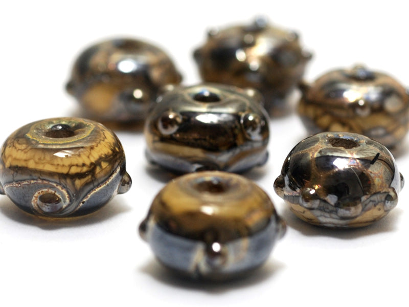 10800801 - Seven Black w/Yellow Silver Foil Rondelle Beads