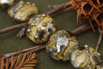 10800802 - Seven Black w/Yellow Silver Foil Lentil Beads