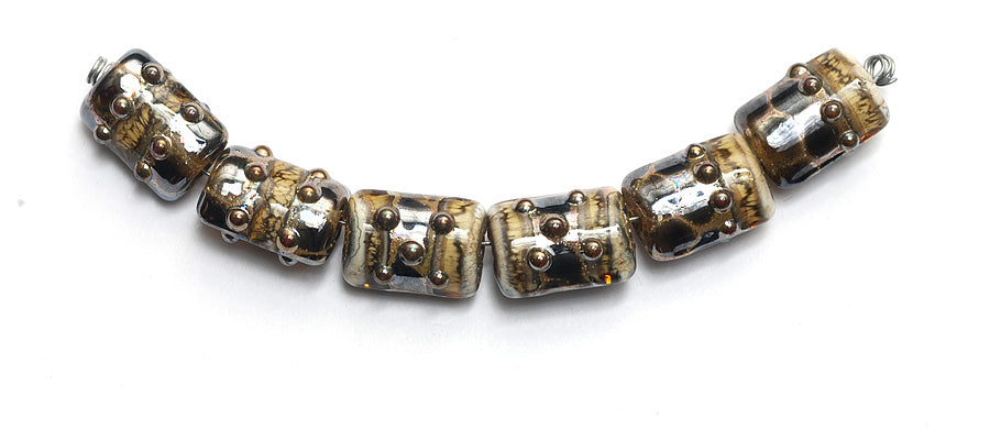 10800803 - Six Black w/Yellow Silver Foil Mini Kalera Beads