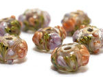 10801001 - Seven Light Pink w/Orange Floral Rondelle Beads